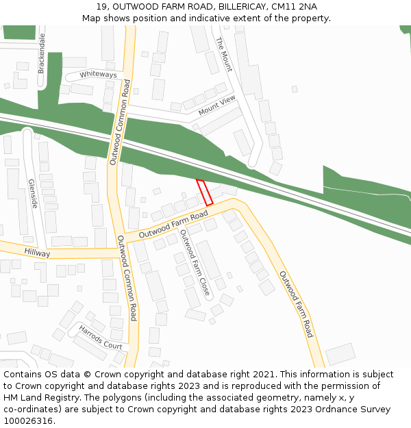 19, OUTWOOD FARM ROAD, BILLERICAY, CM11 2NA: Location map and indicative extent of plot
