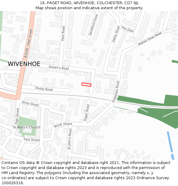 19, PAGET ROAD, WIVENHOE, COLCHESTER, CO7 9JL: Location map and indicative extent of plot