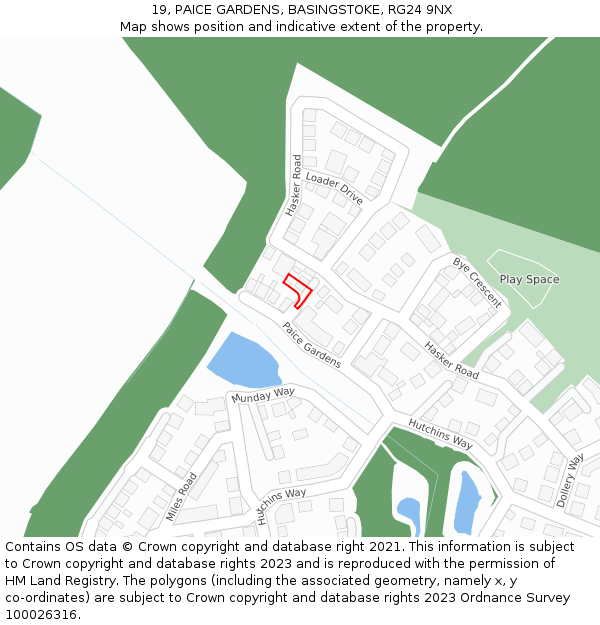 19, PAICE GARDENS, BASINGSTOKE, RG24 9NX: Location map and indicative extent of plot