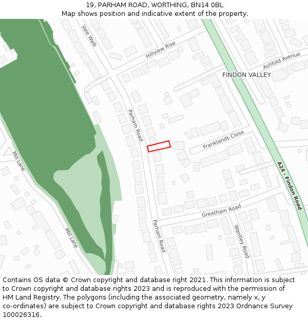 19, PARHAM ROAD, WORTHING, BN14 0BL: Location map and indicative extent of plot