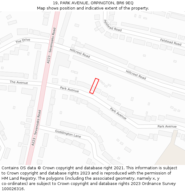 19, PARK AVENUE, ORPINGTON, BR6 9EQ: Location map and indicative extent of plot