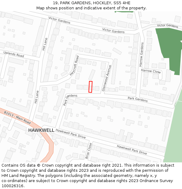 19, PARK GARDENS, HOCKLEY, SS5 4HE: Location map and indicative extent of plot