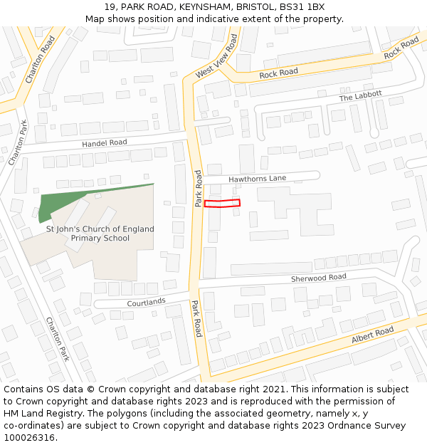 19, PARK ROAD, KEYNSHAM, BRISTOL, BS31 1BX: Location map and indicative extent of plot