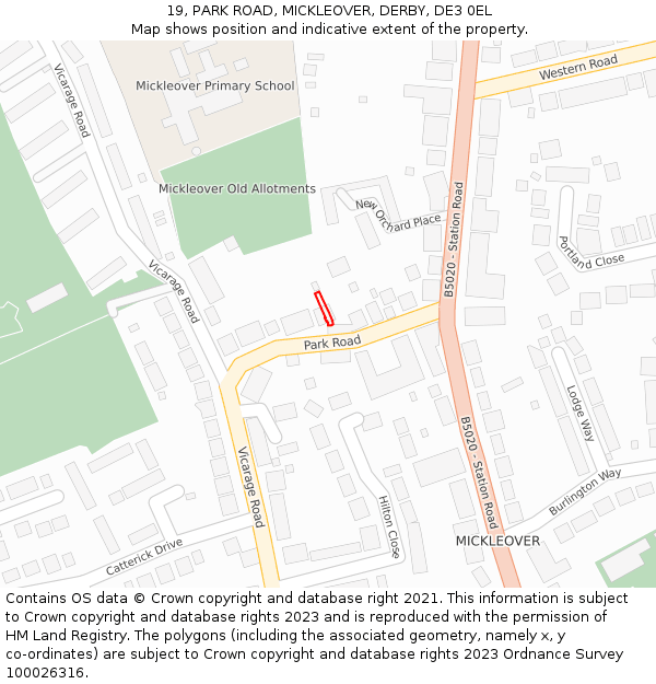 19, PARK ROAD, MICKLEOVER, DERBY, DE3 0EL: Location map and indicative extent of plot