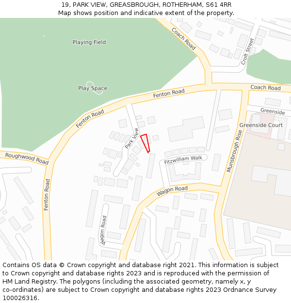 19, PARK VIEW, GREASBROUGH, ROTHERHAM, S61 4RR: Location map and indicative extent of plot
