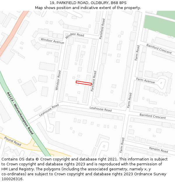 19, PARKFIELD ROAD, OLDBURY, B68 8PS: Location map and indicative extent of plot