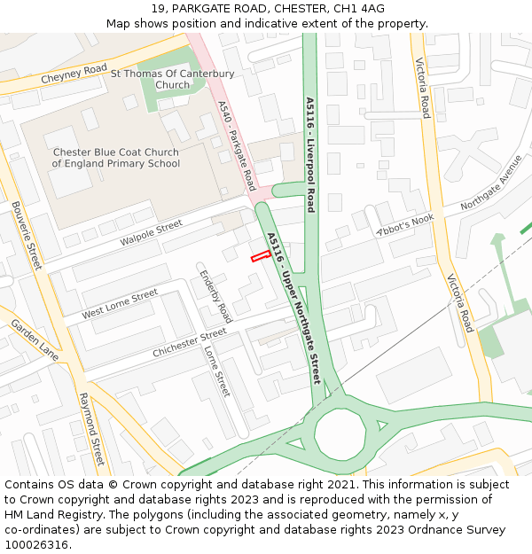 19, PARKGATE ROAD, CHESTER, CH1 4AG: Location map and indicative extent of plot