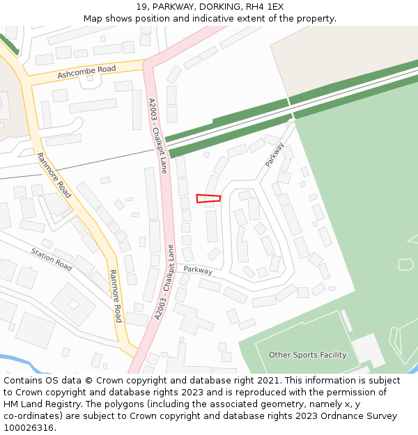 19, PARKWAY, DORKING, RH4 1EX: Location map and indicative extent of plot