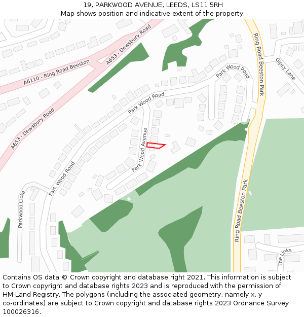 19, PARKWOOD AVENUE, LEEDS, LS11 5RH: Location map and indicative extent of plot