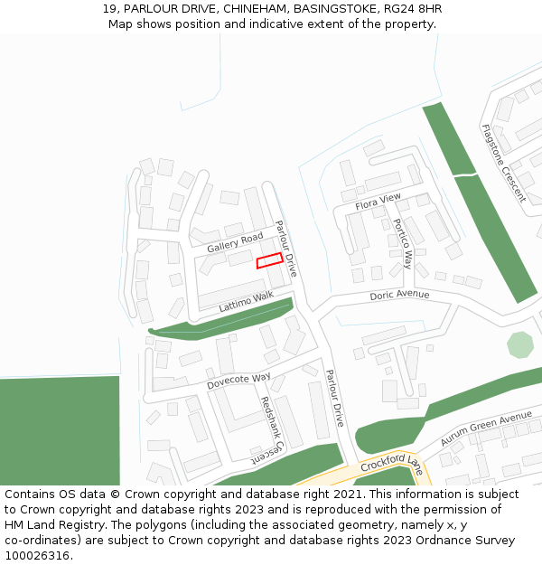 19, PARLOUR DRIVE, CHINEHAM, BASINGSTOKE, RG24 8HR: Location map and indicative extent of plot