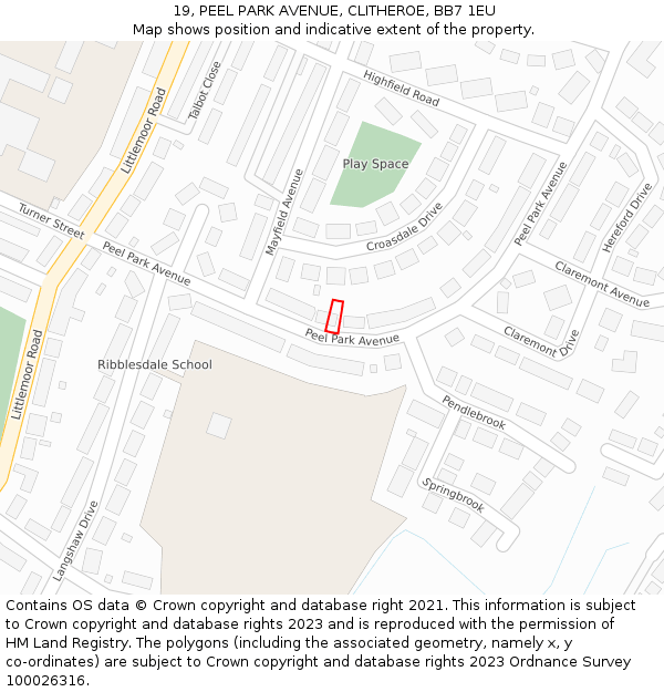 19, PEEL PARK AVENUE, CLITHEROE, BB7 1EU: Location map and indicative extent of plot