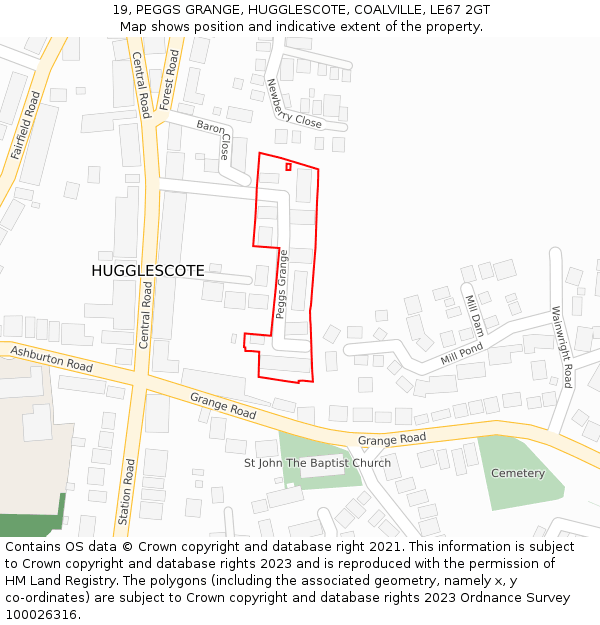 19, PEGGS GRANGE, HUGGLESCOTE, COALVILLE, LE67 2GT: Location map and indicative extent of plot