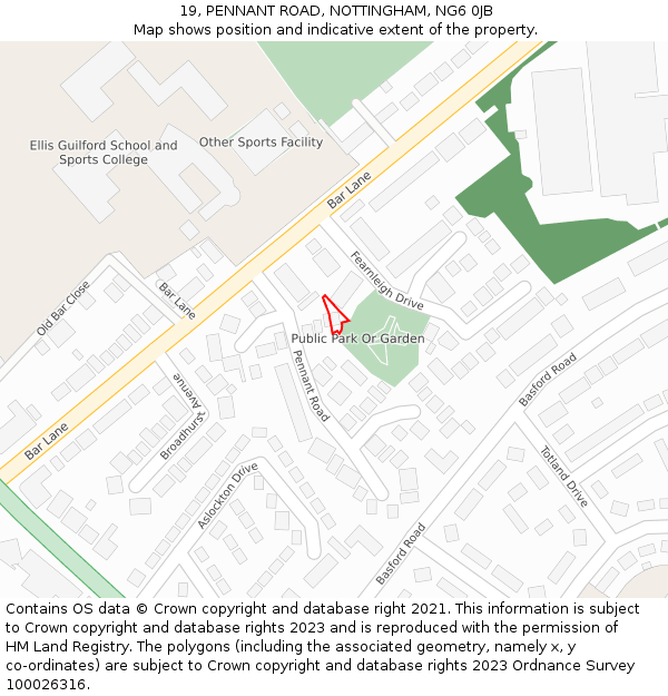 19, PENNANT ROAD, NOTTINGHAM, NG6 0JB: Location map and indicative extent of plot