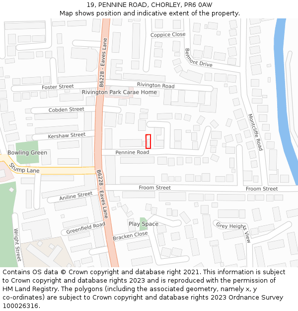 19, PENNINE ROAD, CHORLEY, PR6 0AW: Location map and indicative extent of plot