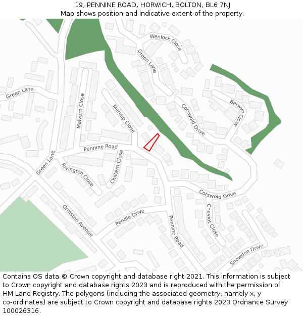 19, PENNINE ROAD, HORWICH, BOLTON, BL6 7NJ: Location map and indicative extent of plot