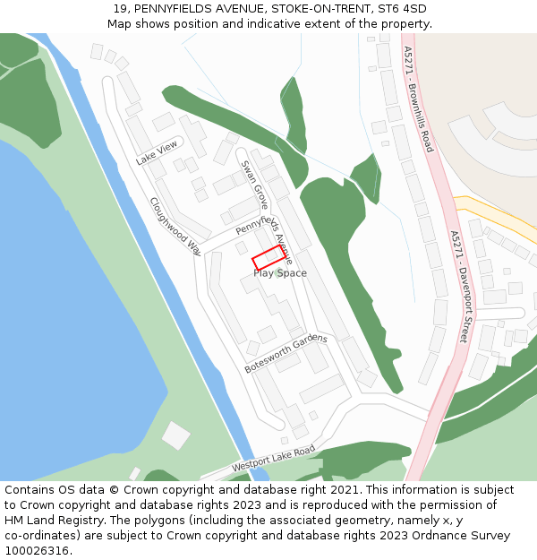 19, PENNYFIELDS AVENUE, STOKE-ON-TRENT, ST6 4SD: Location map and indicative extent of plot