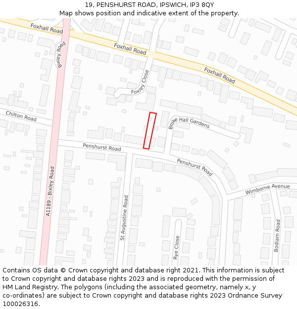19, PENSHURST ROAD, IPSWICH, IP3 8QY: Location map and indicative extent of plot