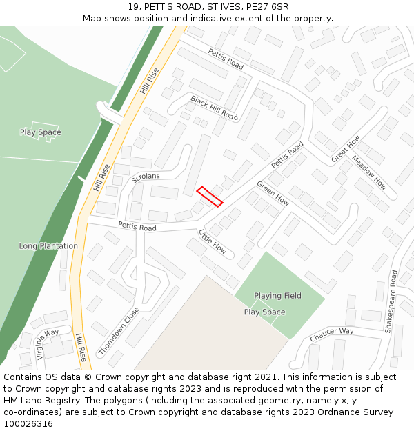 19, PETTIS ROAD, ST IVES, PE27 6SR: Location map and indicative extent of plot