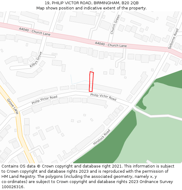 19, PHILIP VICTOR ROAD, BIRMINGHAM, B20 2QB: Location map and indicative extent of plot