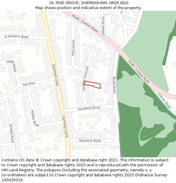 19, PINE GROVE, SHERINGHAM, NR26 8QG: Location map and indicative extent of plot