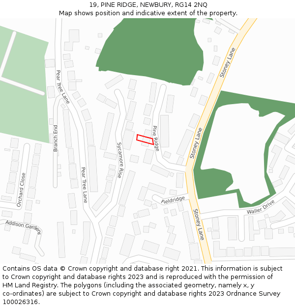 19, PINE RIDGE, NEWBURY, RG14 2NQ: Location map and indicative extent of plot