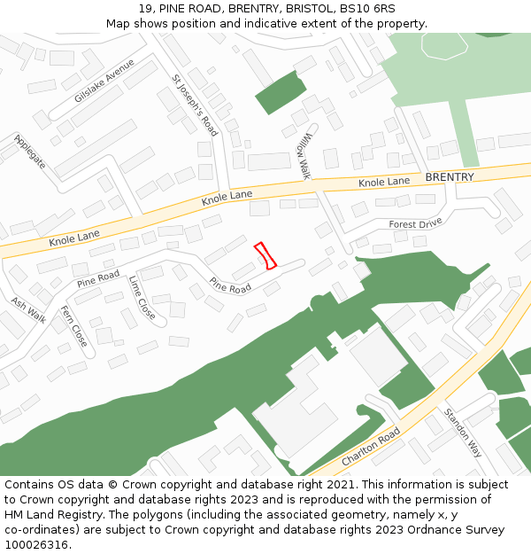 19, PINE ROAD, BRENTRY, BRISTOL, BS10 6RS: Location map and indicative extent of plot
