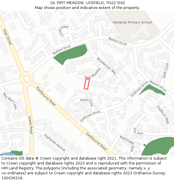 19, PIPIT MEADOW, UCKFIELD, TN22 5NG: Location map and indicative extent of plot