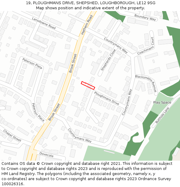 19, PLOUGHMANS DRIVE, SHEPSHED, LOUGHBOROUGH, LE12 9SG: Location map and indicative extent of plot