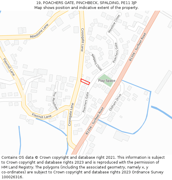 19, POACHERS GATE, PINCHBECK, SPALDING, PE11 3JP: Location map and indicative extent of plot
