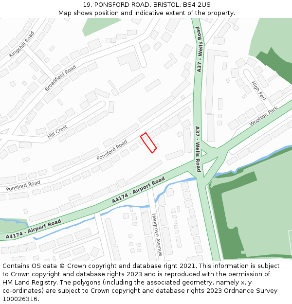 19, PONSFORD ROAD, BRISTOL, BS4 2US: Location map and indicative extent of plot
