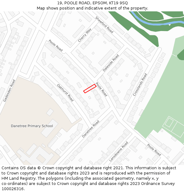 19, POOLE ROAD, EPSOM, KT19 9SQ: Location map and indicative extent of plot