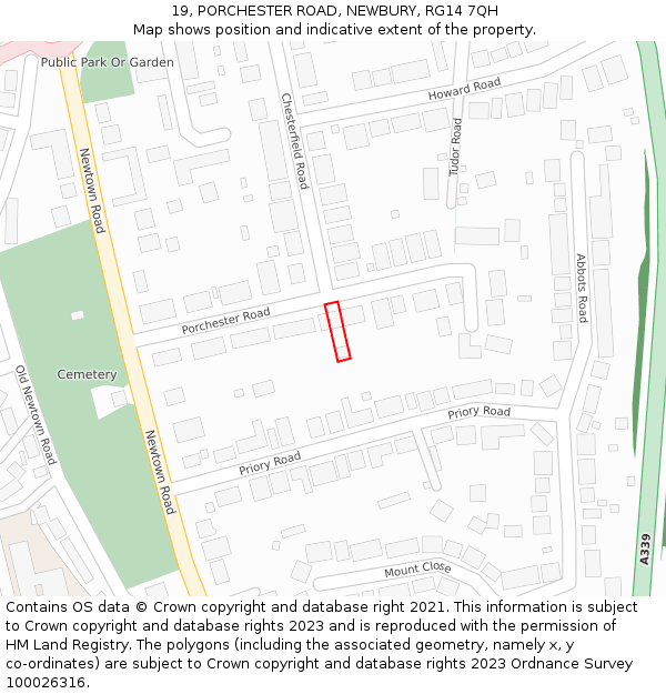 19, PORCHESTER ROAD, NEWBURY, RG14 7QH: Location map and indicative extent of plot