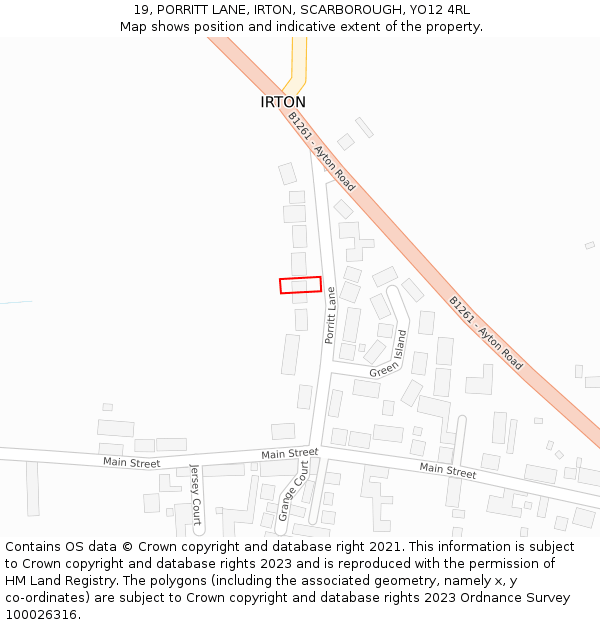 19, PORRITT LANE, IRTON, SCARBOROUGH, YO12 4RL: Location map and indicative extent of plot