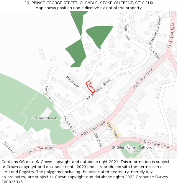 19, PRINCE GEORGE STREET, CHEADLE, STOKE-ON-TRENT, ST10 1HX: Location map and indicative extent of plot