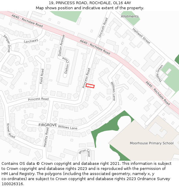 19, PRINCESS ROAD, ROCHDALE, OL16 4AY: Location map and indicative extent of plot