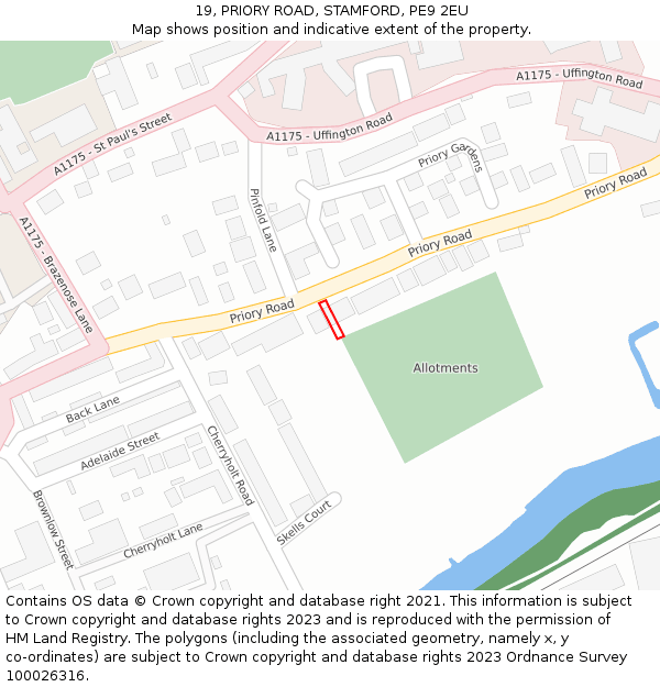 19, PRIORY ROAD, STAMFORD, PE9 2EU: Location map and indicative extent of plot