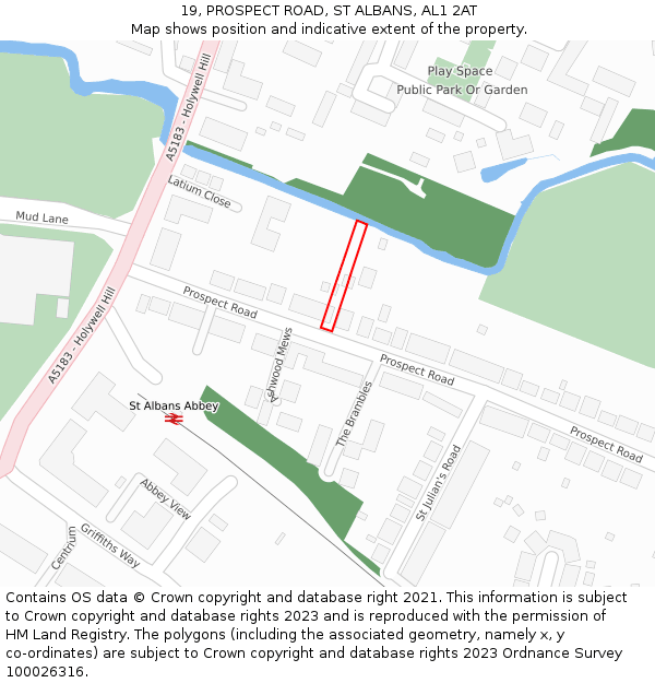 19, PROSPECT ROAD, ST ALBANS, AL1 2AT: Location map and indicative extent of plot