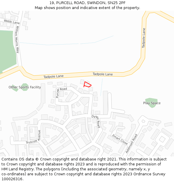 19, PURCELL ROAD, SWINDON, SN25 2PF: Location map and indicative extent of plot