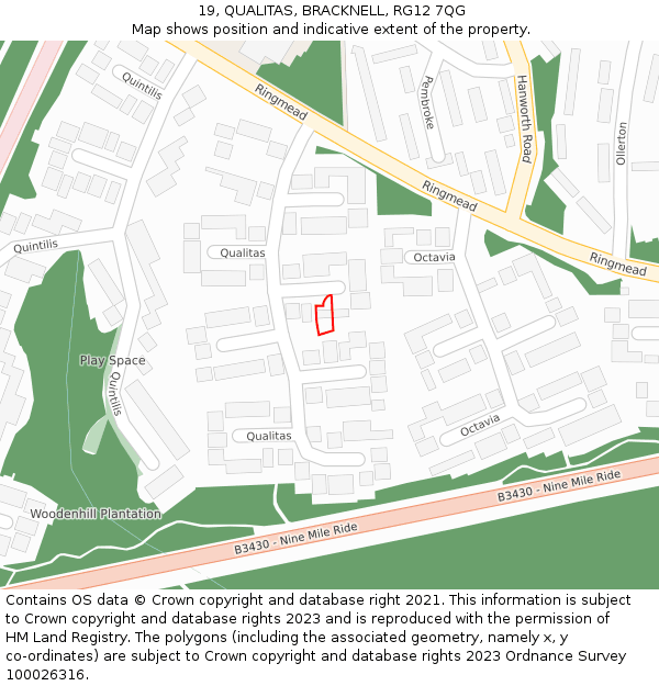 19, QUALITAS, BRACKNELL, RG12 7QG: Location map and indicative extent of plot
