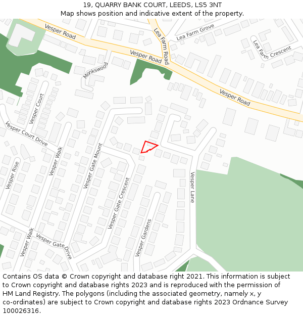 19, QUARRY BANK COURT, LEEDS, LS5 3NT: Location map and indicative extent of plot