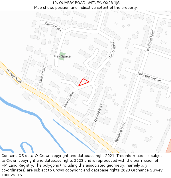 19, QUARRY ROAD, WITNEY, OX28 1JS: Location map and indicative extent of plot