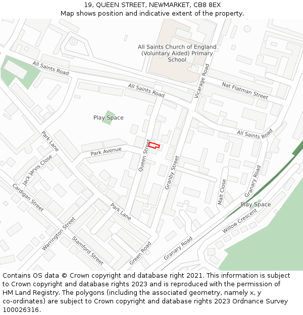 19, QUEEN STREET, NEWMARKET, CB8 8EX: Location map and indicative extent of plot