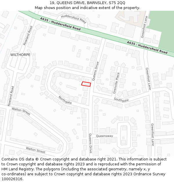 19, QUEENS DRIVE, BARNSLEY, S75 2QQ: Location map and indicative extent of plot