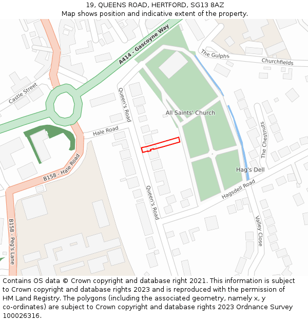 19, QUEENS ROAD, HERTFORD, SG13 8AZ: Location map and indicative extent of plot