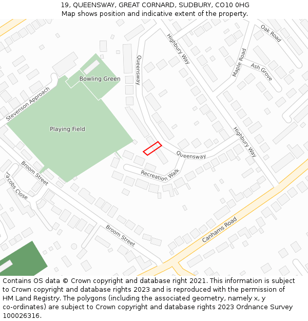 19, QUEENSWAY, GREAT CORNARD, SUDBURY, CO10 0HG: Location map and indicative extent of plot