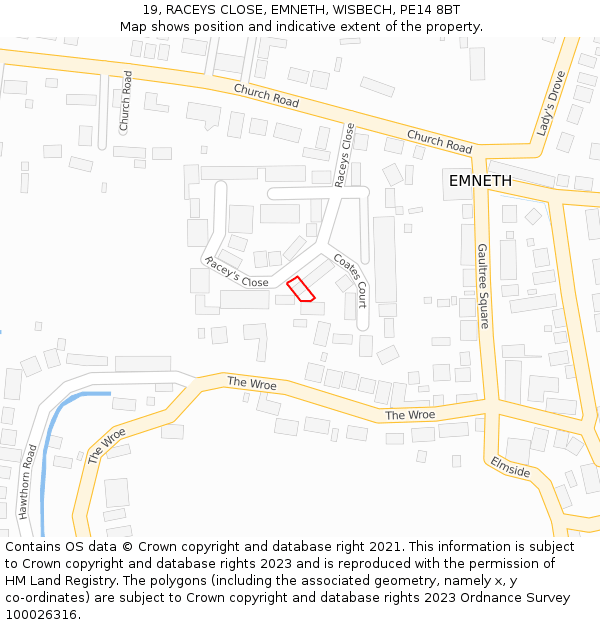 19, RACEYS CLOSE, EMNETH, WISBECH, PE14 8BT: Location map and indicative extent of plot