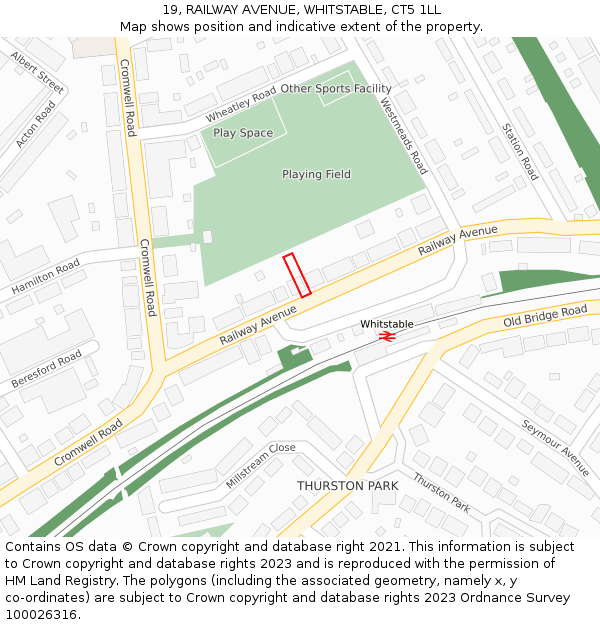 19, RAILWAY AVENUE, WHITSTABLE, CT5 1LL: Location map and indicative extent of plot