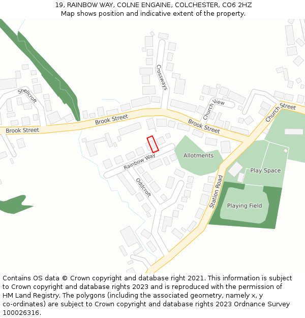 19, RAINBOW WAY, COLNE ENGAINE, COLCHESTER, CO6 2HZ: Location map and indicative extent of plot