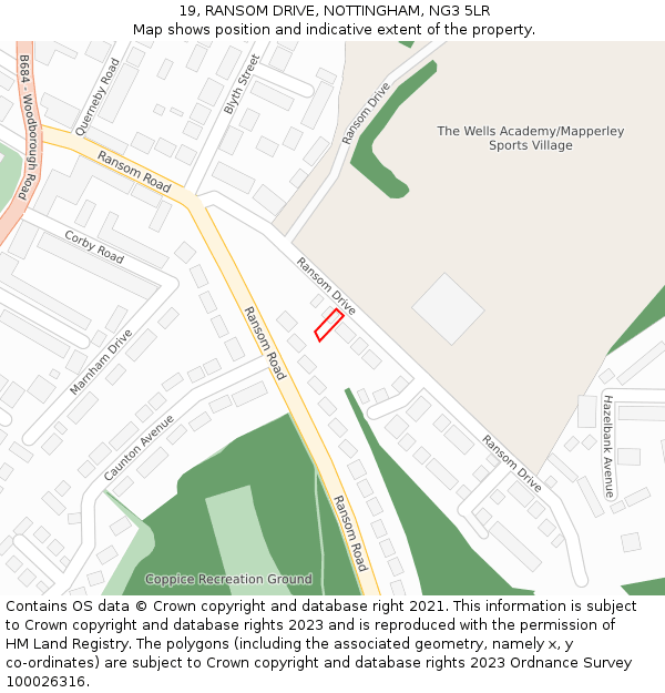 19, RANSOM DRIVE, NOTTINGHAM, NG3 5LR: Location map and indicative extent of plot