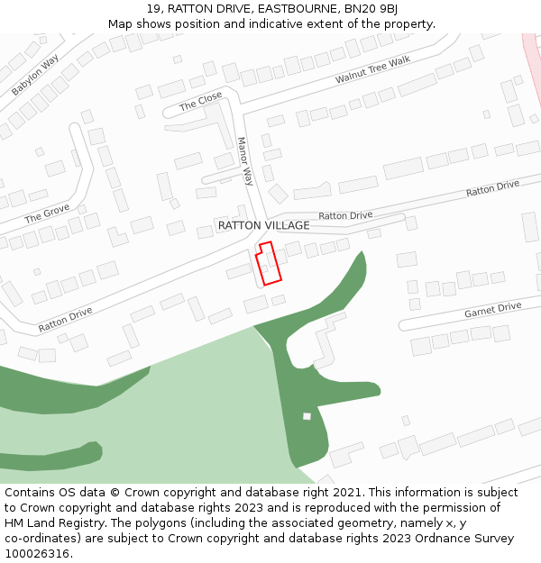 19, RATTON DRIVE, EASTBOURNE, BN20 9BJ: Location map and indicative extent of plot